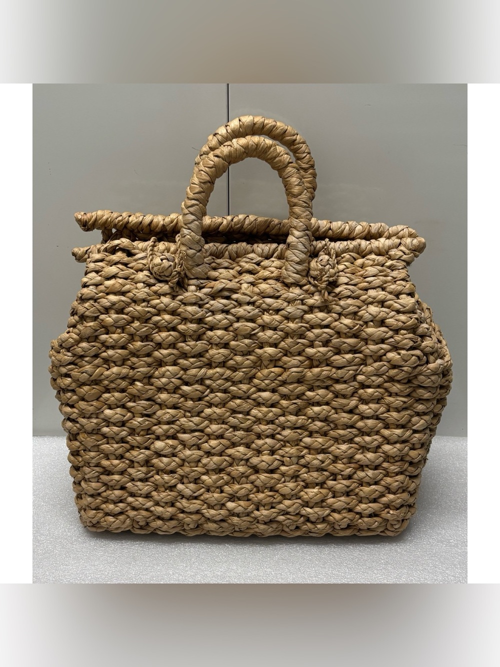 Vintage French Handwoven Straw Satchel Shopping Tote in Natural